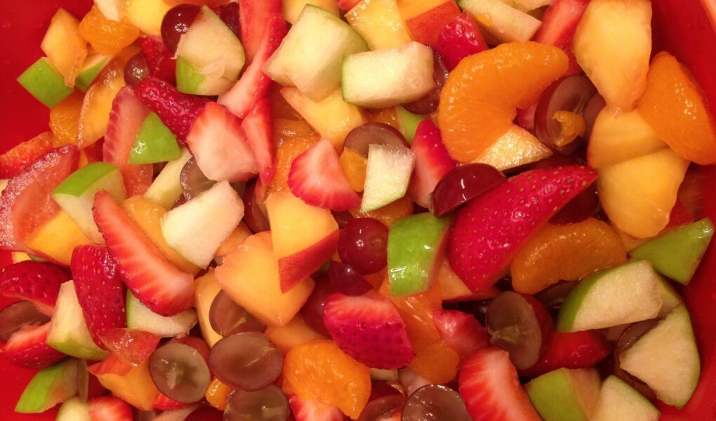Close up of finished fruit salad